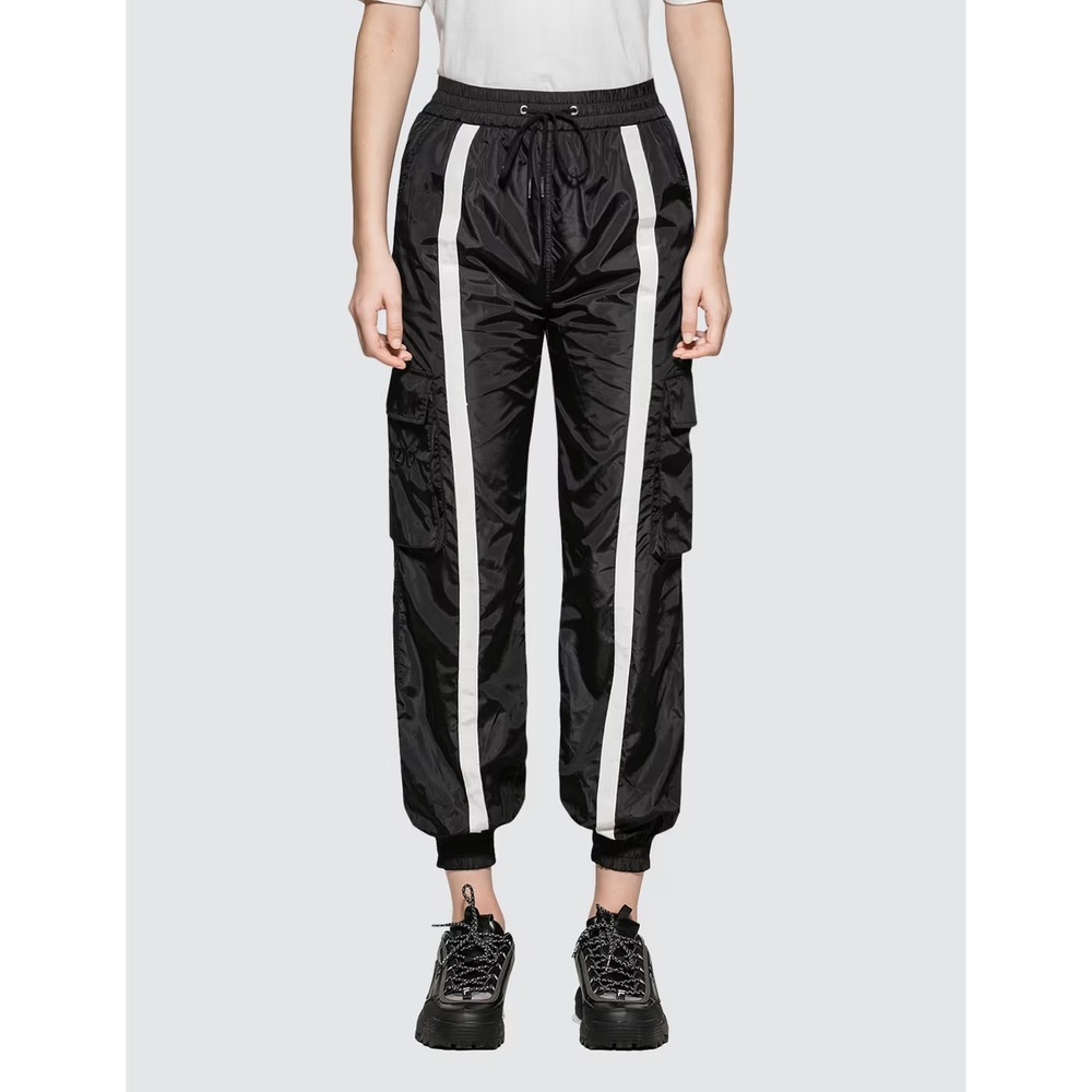 Danielle Guizio Nylon Track Pants XS Black White Stripe Cargo Jogger